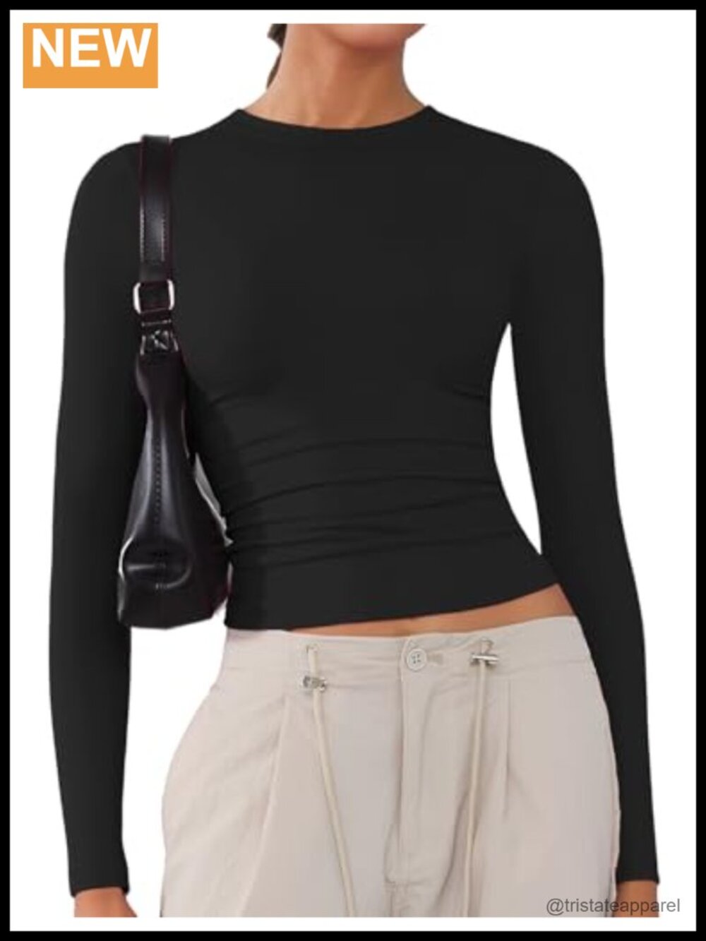 Women's Soft Long Sleeve Crew Neck Crop Top Stretchy Slim Fit Y2K Tee